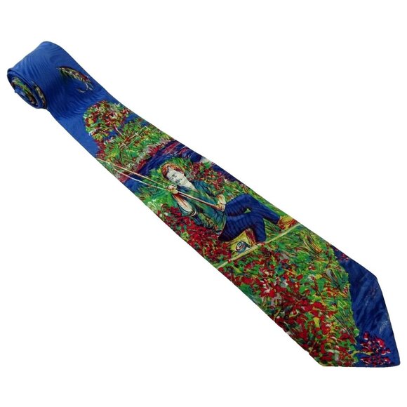Fisherman Silk Tie Wearable Art Scenic Necktie Fishing - Picture 1 of 3